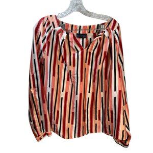 Worthington Womens Striped Blouse Long Sleeve Multicolor Lightweight Size Large‎